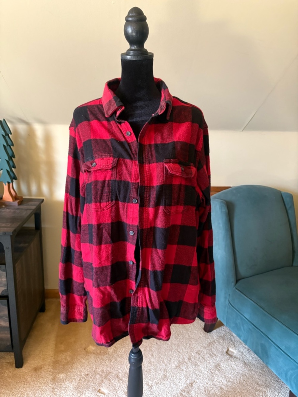 Red and Black Buffalo Plaid Button-Up Shirt